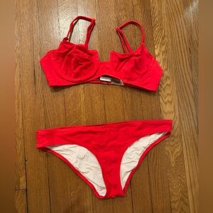 Solid and striped red bikini